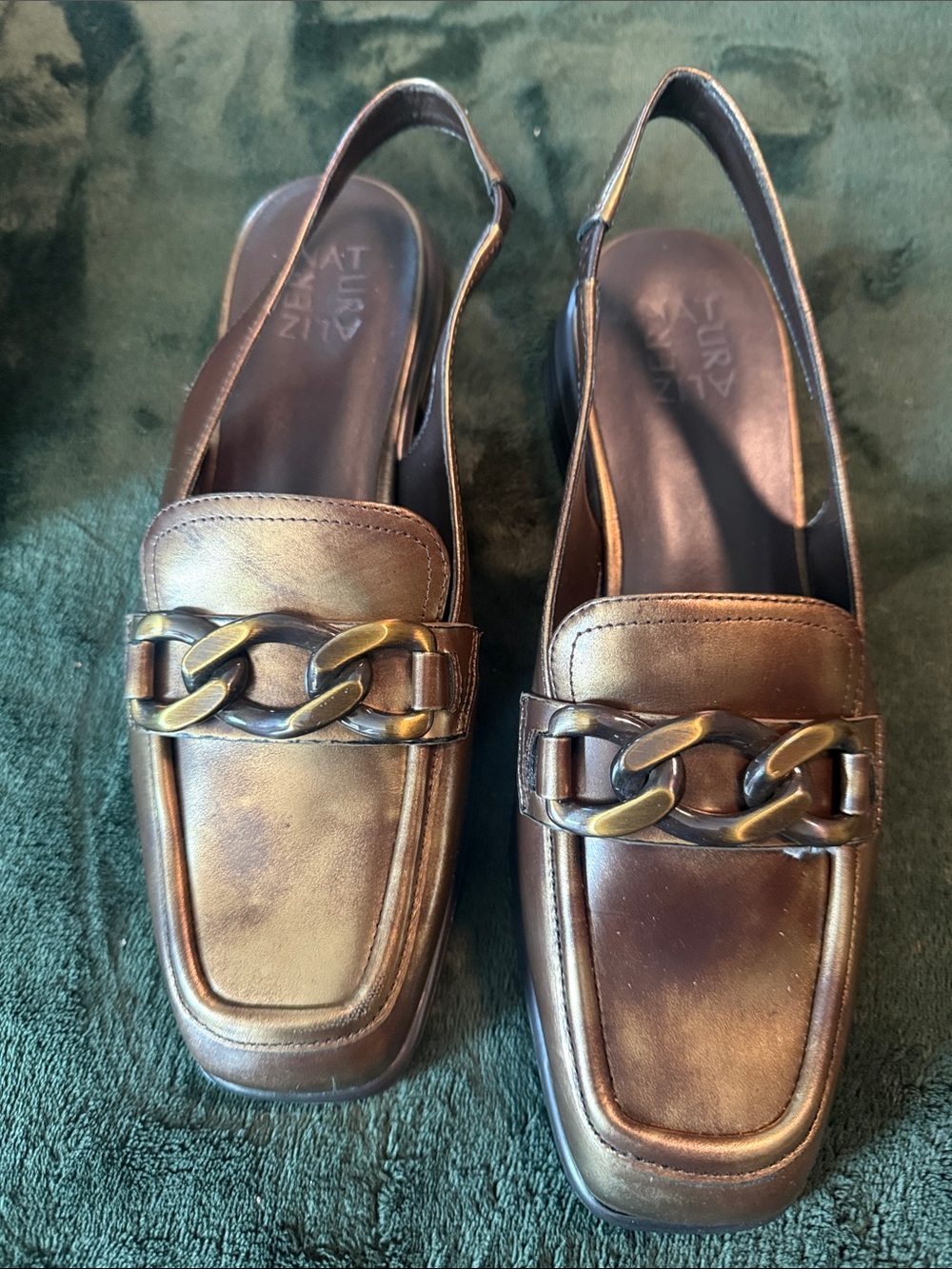 Naturalizer Metallic Bronze Chain-Trim Slingback Mules